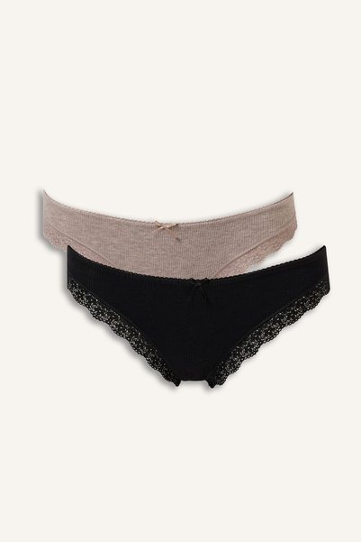 Lace and Bow Detailed Ribbed 2-Piece Brazilian Panties I8172Ax26Au
