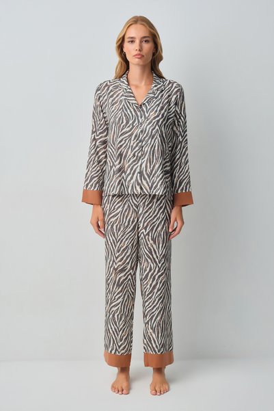 Wild Zebra Shirt Collar Pajama Set