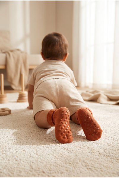 Baby Ankle Curled Cotton Socks Dark Brown