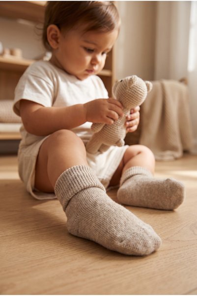 Baby Ankle Curled Cotton Socks Brown