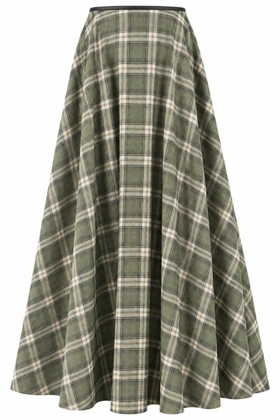 Green Plaid Skirt with Leather Stripes - 2Y4977