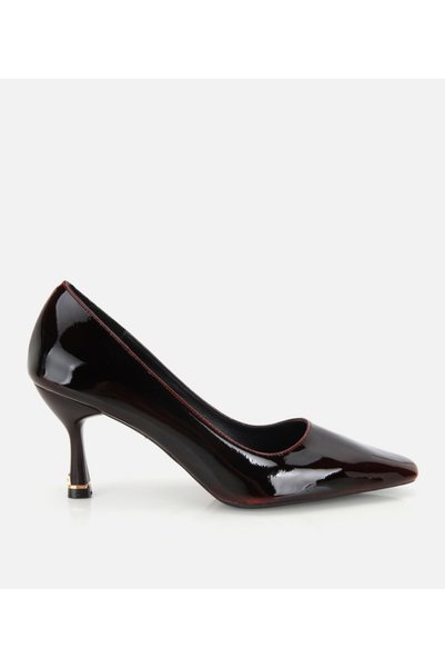 Women's Patent Leather Burgundy Stone Detailed Thin Heeled Stiletto