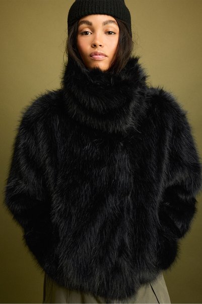 Basic Stand-Up Collar Faux Fur Jacket
