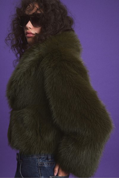 Faux Fur Coat with Shawl Collar