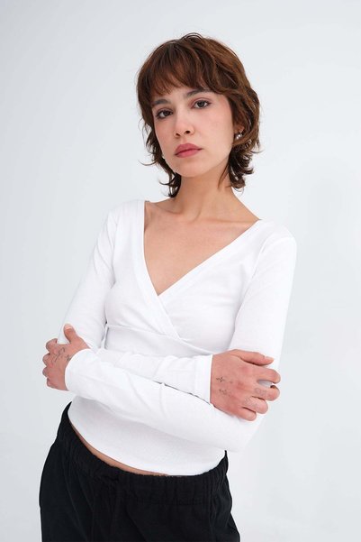 V-Neck Long Sleeve Blouse B1964