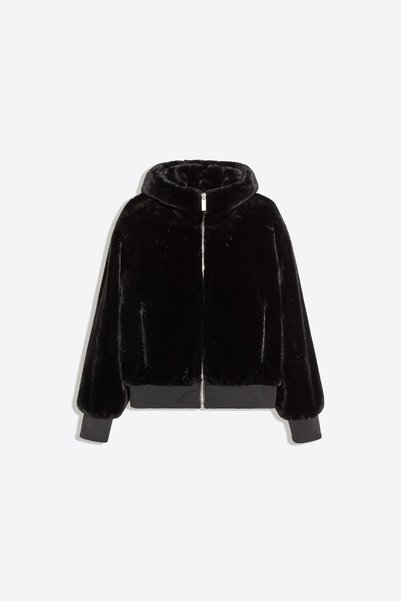 Faux Fur Effect Coat with Fur Hood