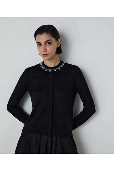 CARDIGAN WITH PEARL AND STRASS STONE EMBELLISHMENT