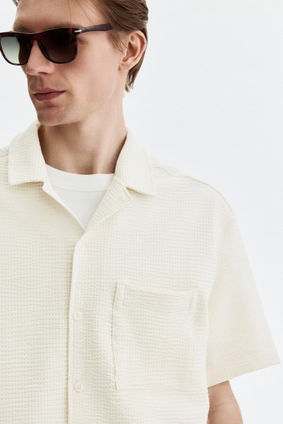 Honeycomb Textured Men's Collared Shirt Relaxed Fit