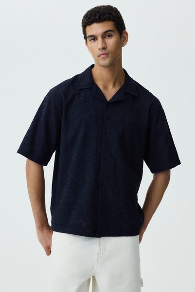 Men's Collared Textured Shirt Relaxed Fit