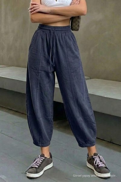Women's Smoked Shalwar Trousers with Elastic Waistband