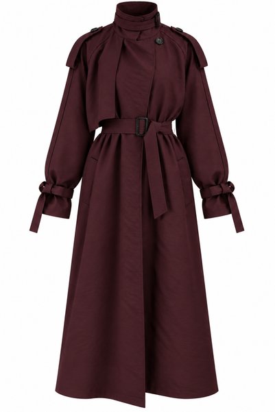 Burgundy Belted Premium Oversize Trench Coat - 8646