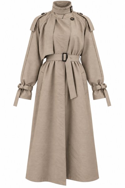 Premium Oversize Trench Coat with Mink Belt - 8646