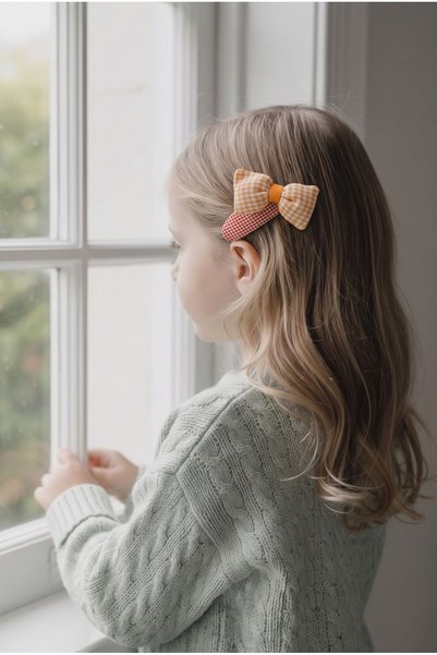Girl's Crow's Feet Patterned Bowknot Hair Clip Orange