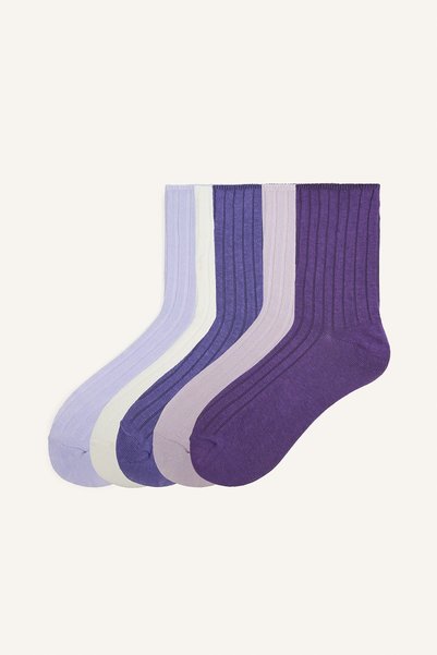 5-Pack Cotton Ribbed Long Socks Girls' I5734A8NS