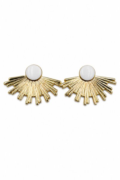 Yellow Color Radiant Design White Stone Detailed Stylish Bijouterie Earrings