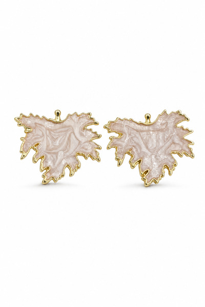 Yellow Framed Leaf Patterned Marble Look Bijouterie Earrings