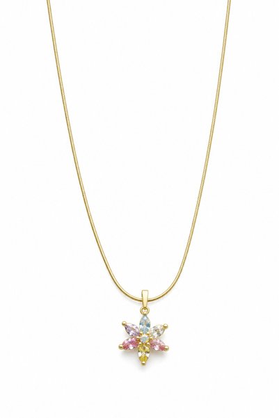 Stainless Steel Multicolor Zircon Stone Flower Figured Snake Chain Necklace