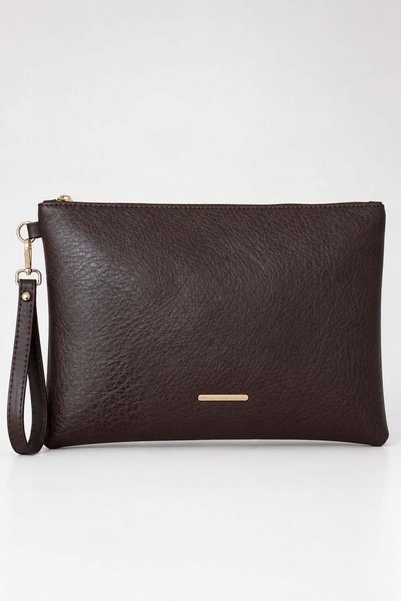 Brown Women's Zippered Handbag with Wrist Strap for Daily and Special Occasions