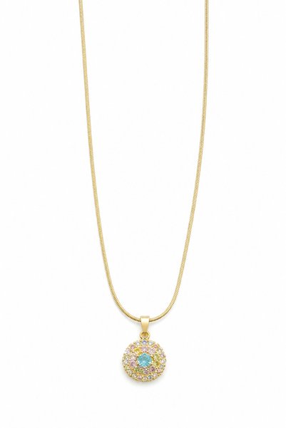 Stainless Steel Yellow Color Snake Chain Multicolor Stone Necklace