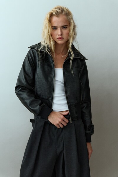 Ribbed Faux Leather Jacket