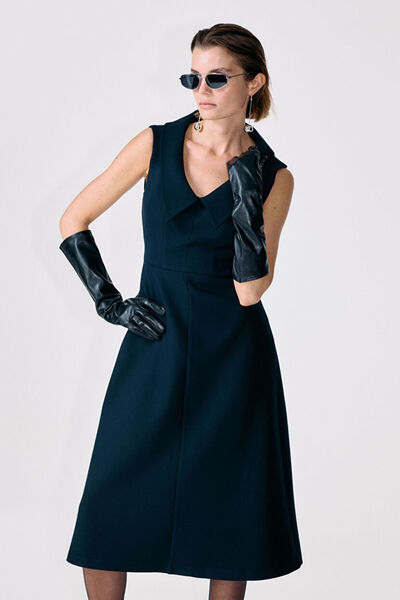 Petrol V-Neck Gabardine Dress