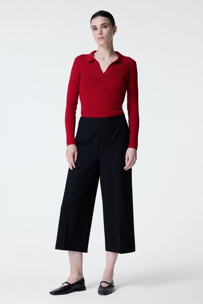 Black Gabardine Culotte Pants