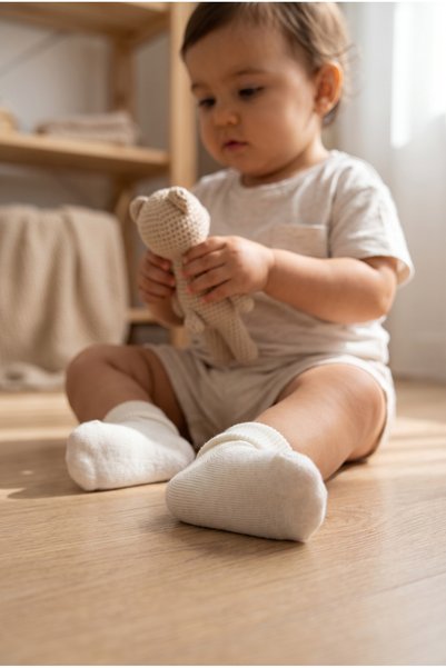 Baby Ankle Curled Cotton Socks White