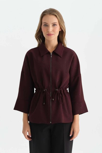 Şömizye Collar, Gathered Waist, Sequined Jacket / Bordo