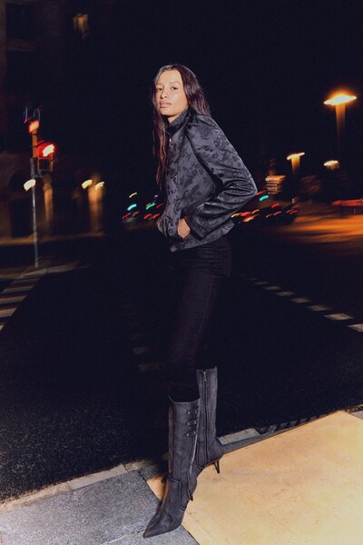 Jacquard Fabric Balloon Sleeve Jacket
