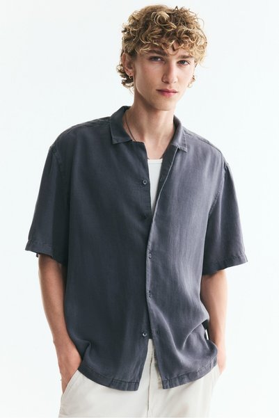 Linen Blend Men's Collared Shirt Relaxed Fit