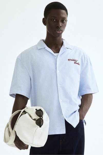 Cotton and Embroidered Motif Shirt Relaxed Fit