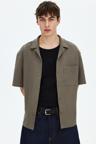 Honeycomb Textured Men's Collared Shirt Relaxed Fit