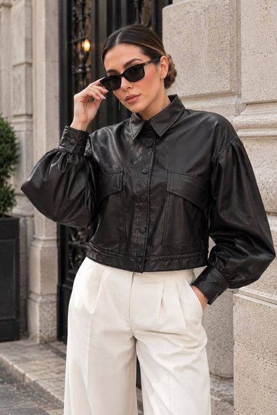 1031 Crop Leather Jacket - Black