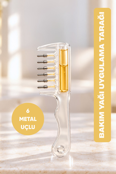 6 Metal Tip Serum Container Hair Care Comb Oil and Serum Application Massage Comb Curved Handle