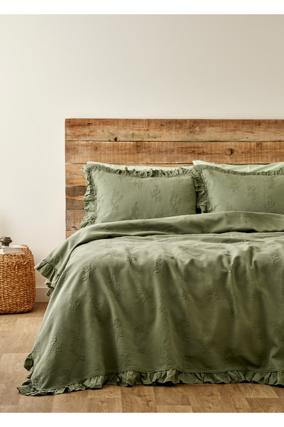 100% Cotton Grandma Jacquard Double Bedspread Set Khaki (240X260 cm)