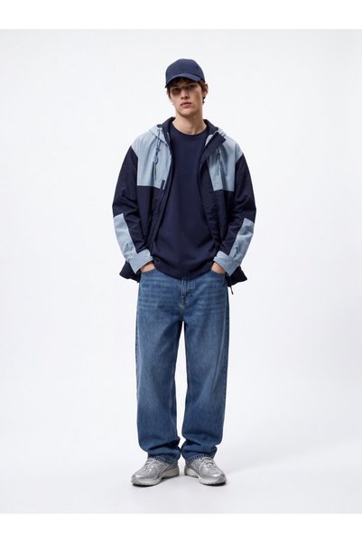 Relaxed Fit Faded Fabric Basic Navy Blue T-Shirt