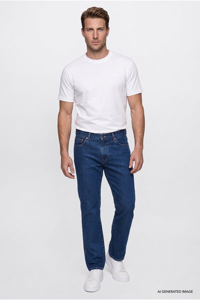 Cotton Arizona Straight Fit Stretchy Jean Denim Trousers with Pockets