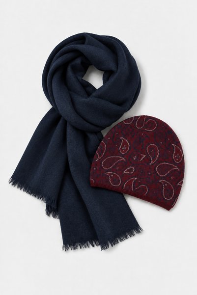 Ds Damat Navy Blue Scarf and Beret Set