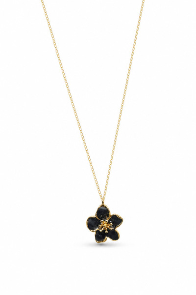 Black Flower Detailed Yellow Chain Bijouterie Necklace Women's Accessory