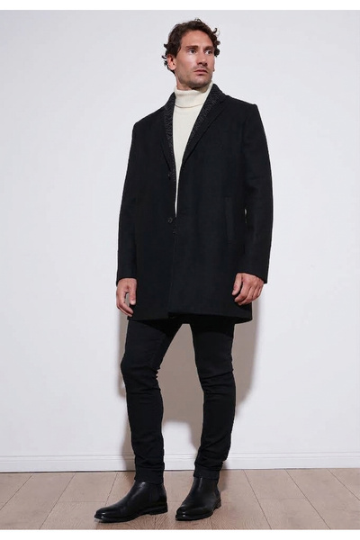 Slit Detachable Collar Detailed Cashmere Coat Men's Coat 584002003