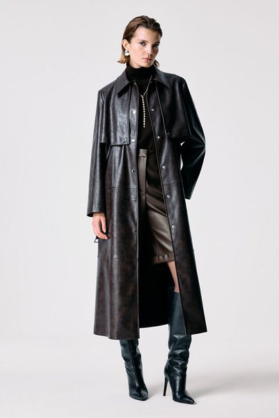Brown Leather Trench Coat