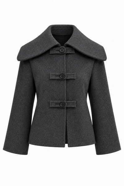 Anthracite Buttoned Short Cashmere Jacket - 2Y7675