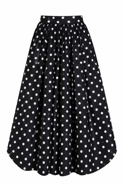Black Long Polka Dot Balloon Skirt - 2Y8014