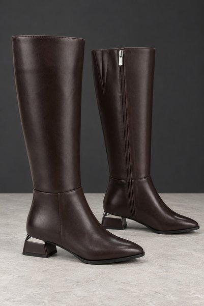 COLLİE Pointed Toe Side Zippered Heeled Women's Boots