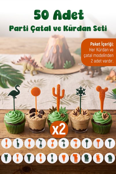 50 Piece Safari Kids Fruit Forks and Party Toothpicks Set