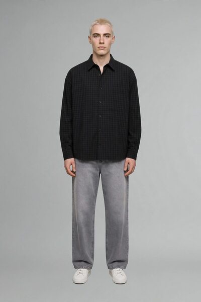 Boxy Fit Checkered Cotton Long Sleeve Shirt I7816Ax26Wn