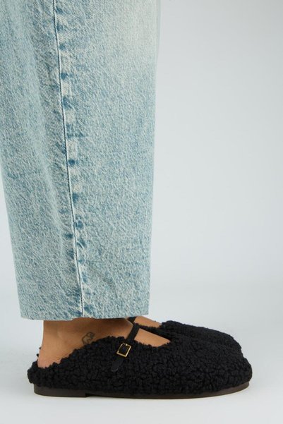Rirta Women's Tedy Flat Elegant Buckle Black Slippers