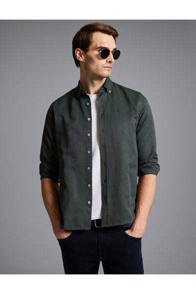 Dark Khaki Slim Fit Long Sleeve Shirt 50325365-Vr111