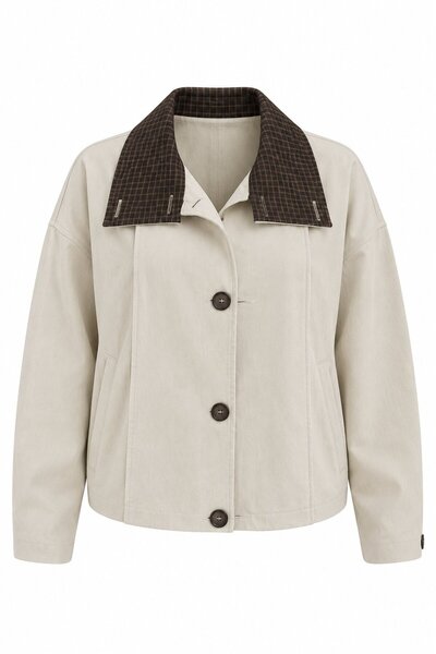 Stone Plaid Collar Detailed Jacket - 9819