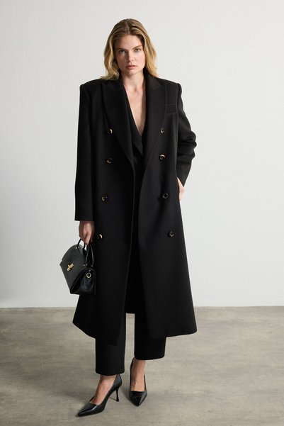 Black Double Breasted Long Coat